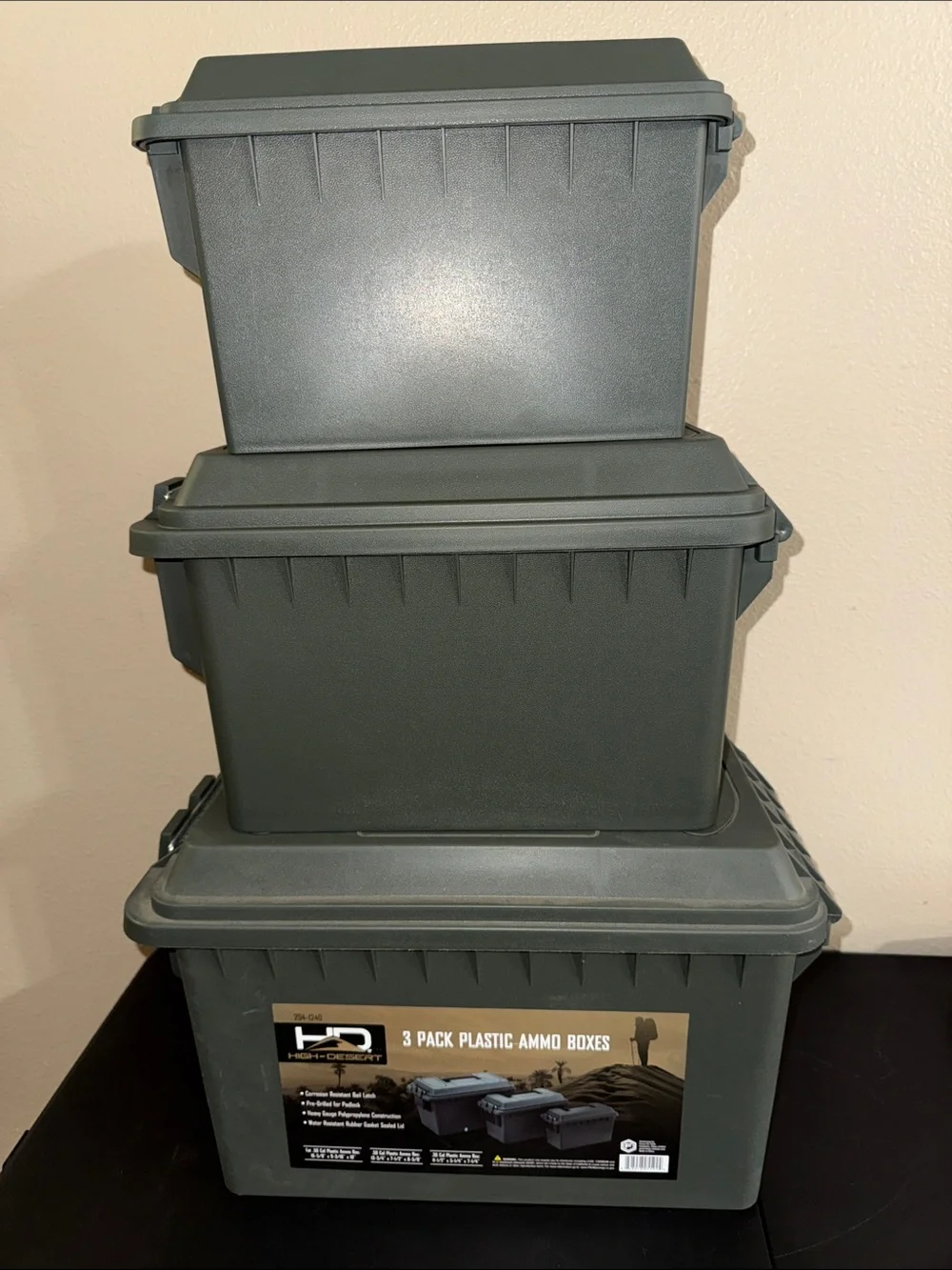 3 pack Plastic Ammo Boxes High Desert Security Box New Stackable Hunting